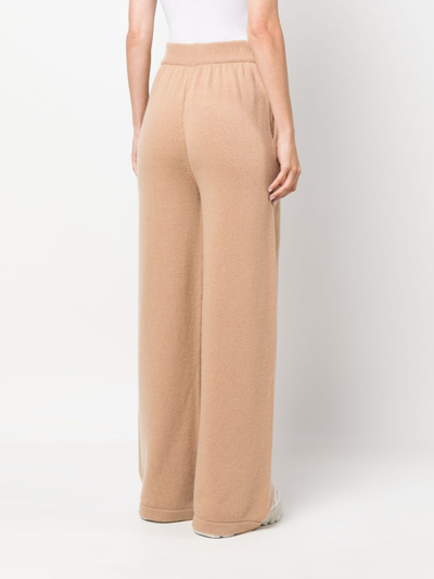Msgm Embroidered-logo Knit Trousers In Brown