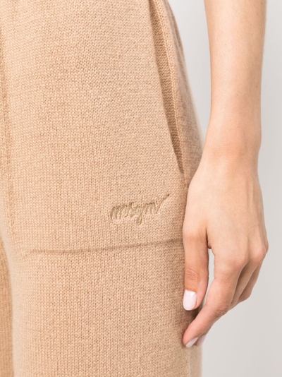 Msgm Embroidered-logo Knit Trousers In Brown