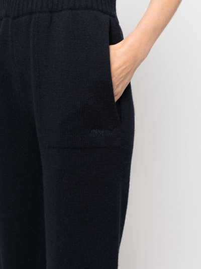 Msgm Logo-embroidered Knitted Trousers In Blue