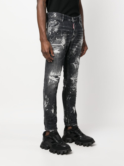 Shop Dsquared2 Bleached-finish Cotton Jeans In Black