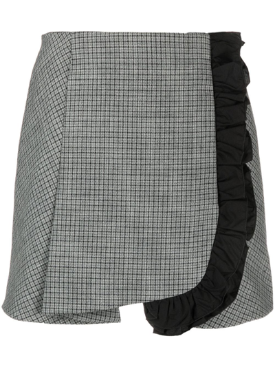 Shop Msgm Ruffled-trim Wool Mini Skirt In Grey