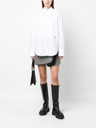 Shop Msgm Ruffled-trim Wool Mini Skirt In Grey