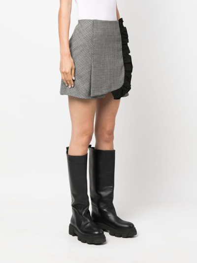 Msgm Ruffled-trim Wool Mini Skirt In Grey