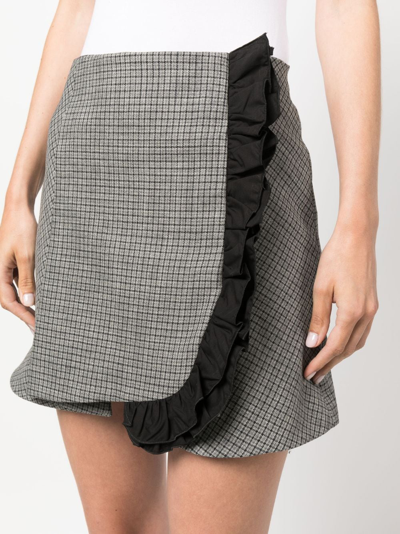 Shop Msgm Ruffled-trim Wool Mini Skirt In Grey