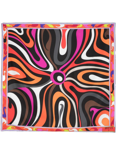 Shop Pucci Logo-print Detail Silk Scarf In Orange