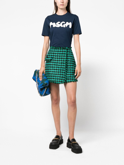 Msgm Tweed Houndstooth-pattern Shorts In Green
