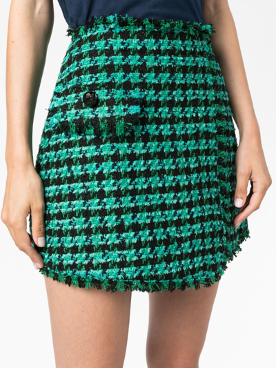 Shop Msgm Tweed Houndstooth-pattern Shorts In Green
