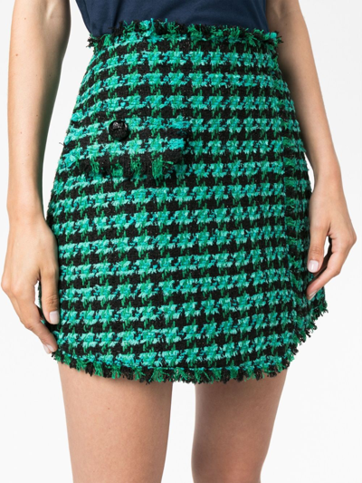 Msgm Tweed Houndstooth-pattern Shorts In Green