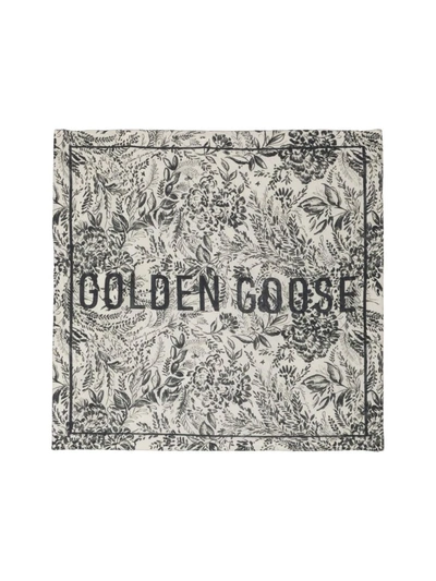 Shop Golden Goose Journey Foulard Mixed Cotton Silk Toile De Jouy In Bone White Black
