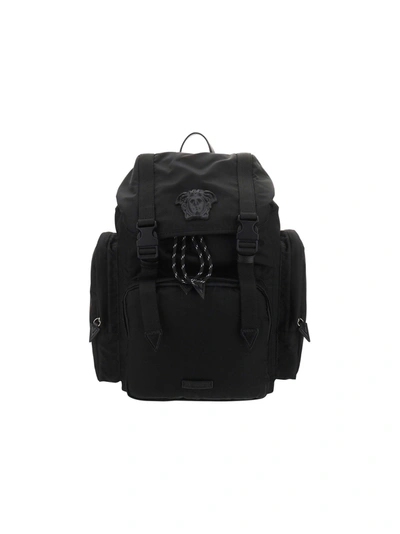 Shop Versace Backpack In Nero/palladio