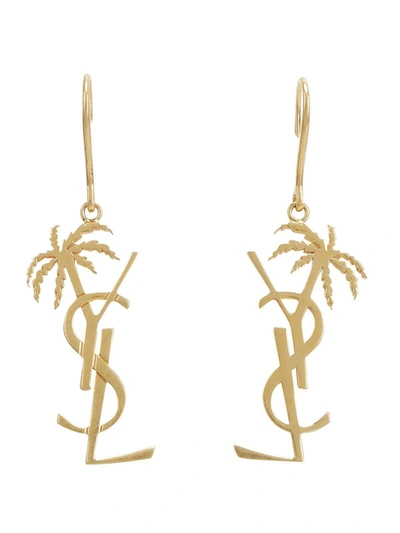 Shop Saint Laurent Monogram Palm Tree Earrings In Gold