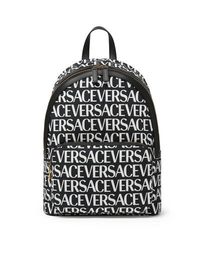 Shop Versace Backpack In V Black White  Gold