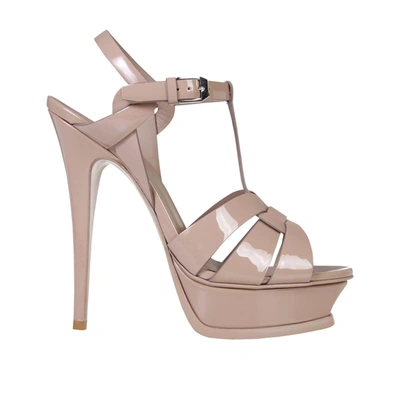 Shop Saint Laurent Tribute Leather Sandals In Beige