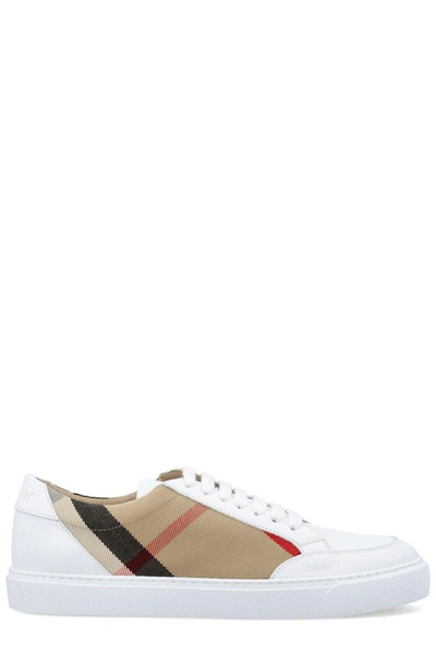 Shop Burberry House Check Lace-up Sneakers In White