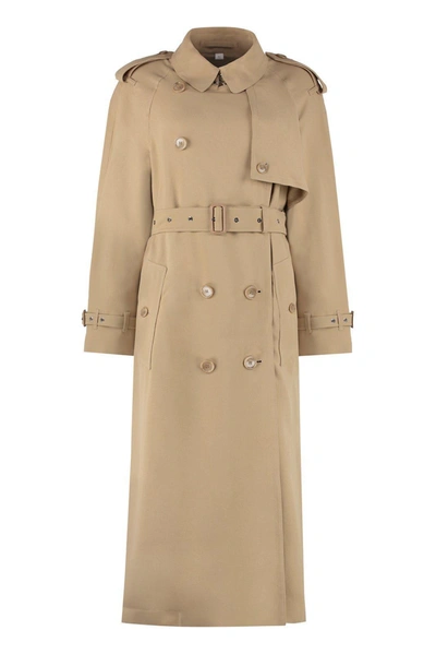 Shop Burberry Double-breasted Belted Waist Coat In Soft Fawn