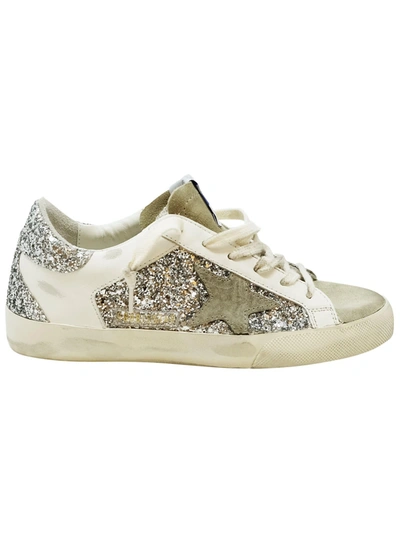 Shop Golden Goose Glitter Leather Superstar Sneakers In White