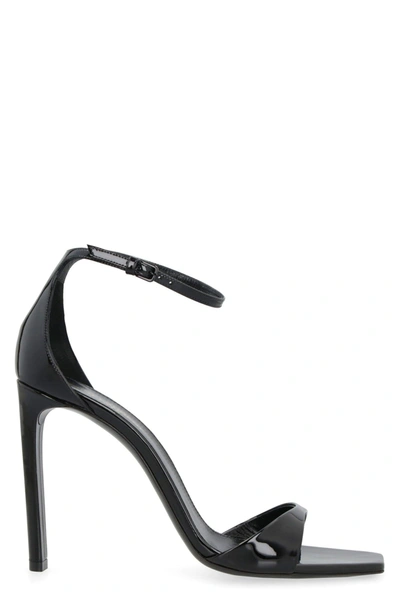 Shop Saint Laurent Bea Patent Leather Sandals In Black