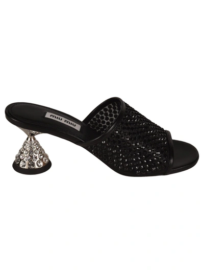 Shop Miu Miu Embellished Heel Sandals In Black