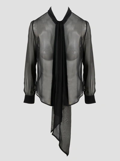 Shop Saint Laurent Lavallière-neck Shirt In Black