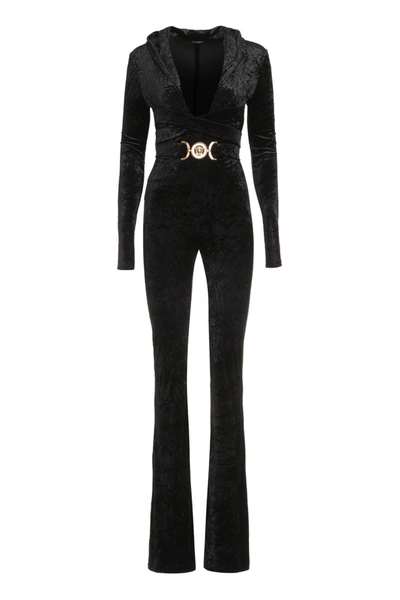Shop Versace Chenille Jumpsuit In Black