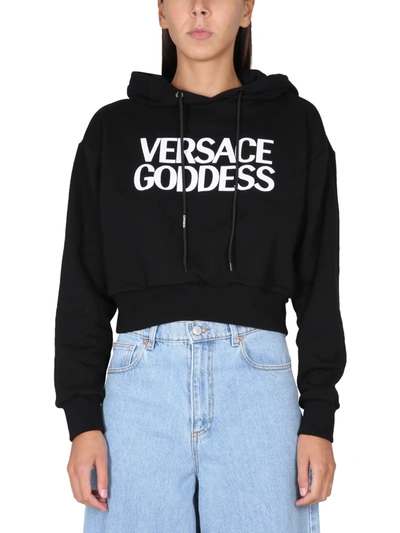 Shop Versace Cropped Sweatshirt In Nero