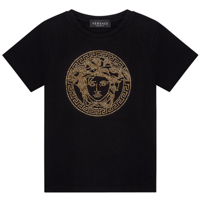 Shop Versace Girls Medusa Embellished Crystal T-shirt In Black