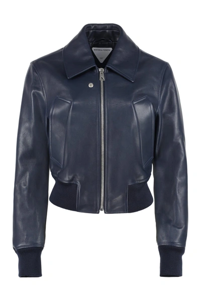 Shop Bottega Veneta Leather Jacket In Blue