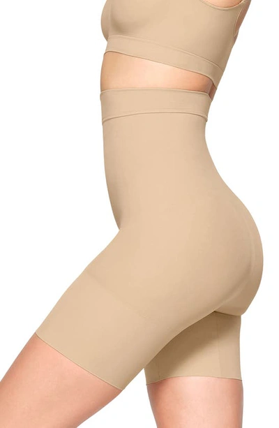 Skims Everyday Sculpt High Waist Crotchless Shaper Shorts In Clay