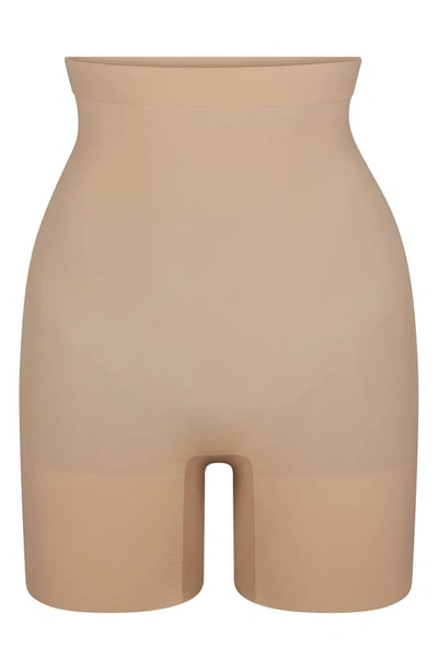 Skims Everyday Sculpt High Waist Crotchless Shaper Shorts In Clay