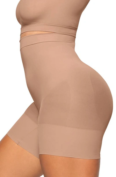 Shop Skims Everyday Sculpt Mid Thigh Shorts In Sienna