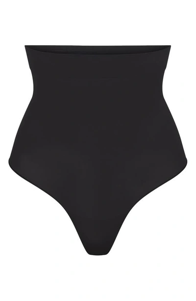 Shop Skims Everyday Sculpt High-waisted Thong In Onyx