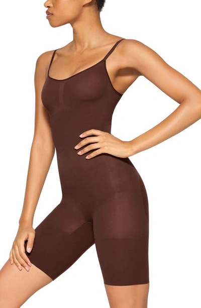Shop Skims Everyday Sculpt Mid Thigh Bodysuit In Cocoa