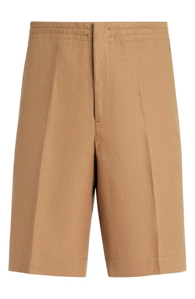 Shop Zegna Luxury Linen Shorts In Tan