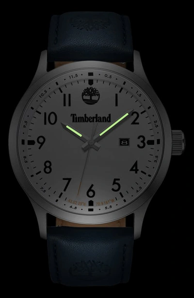 Shop Timberland Leather Strap Watch, 45mm In Blue Dark