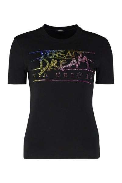 Shop Versace Logo Crew-neck T-shirt In Black