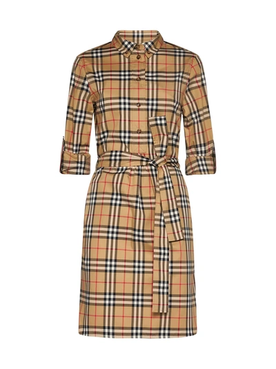 Shop Burberry Dress In Archive Beige Ip Check