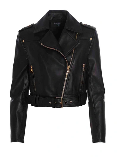 Shop Balmain Leather Cropped Jacket In Black