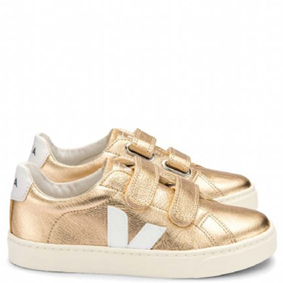 Shop Veja Girls Explar Chromefree Leather Sneakers In Gold