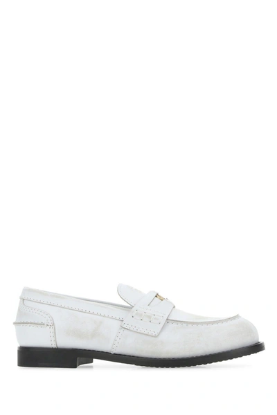 Shop Miu Miu White Leather Loafers In Bianco