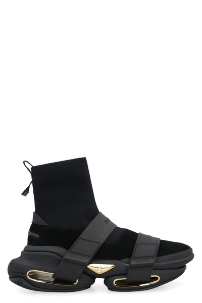 Shop Balmain B-bold Knitted Sock-style Sneakers In Black
