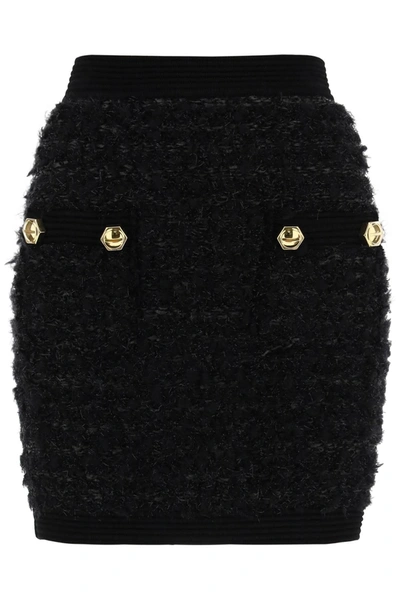 Shop Balmain Tweed Knit Mini Skirt In Noir (black)
