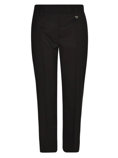 Shop Prada Side Logo Concealed Trousers In Black