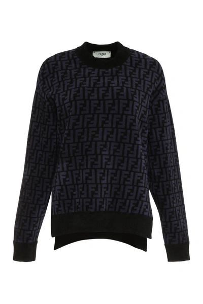 Shop Fendi All-over Logo Crewneck Sweater In Blu