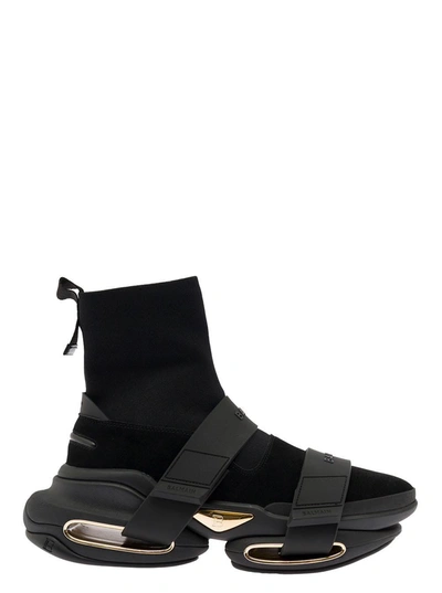 Shop Balmain B-bold Black Chunky High-top Sneakers With Logo Straps In Stretch Polyester Man