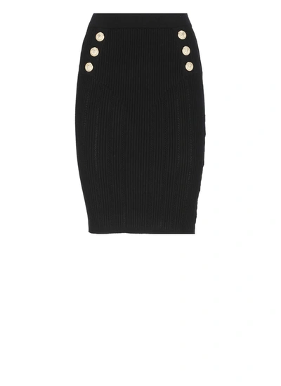 Shop Balmain Knitted Skirt In Noir