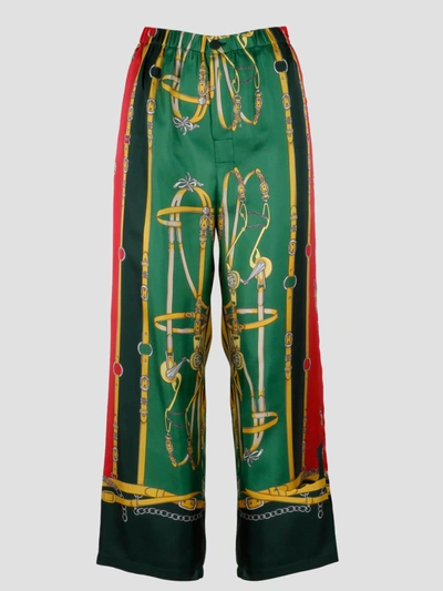 Shop Gucci Harness And Double G Silk Pant In Green