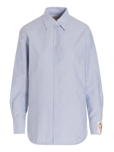 Shop Golden Goose Striped Button Shirt In White/infinity