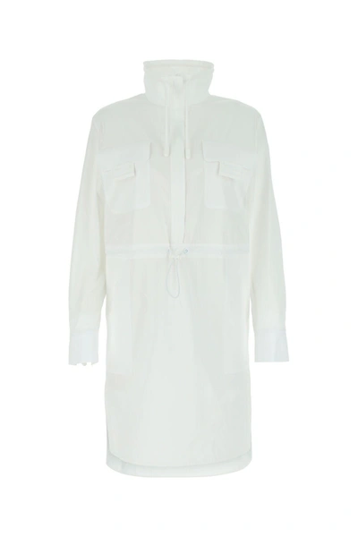Shop Fendi White Poplin Dress In Bianco