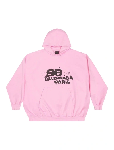 Shop Balenciaga Large Fit Hoodie In Pink Black