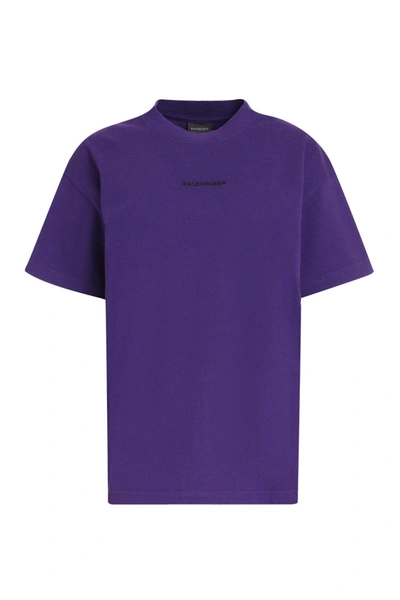Shop Balenciaga Logo Cotton T-shirt In Purple